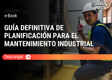 Portada del e-Book Guía Definitiva de Planificación para el Mantenimiento Industrial por Engeman, con un diseño limpio en azul, engranajes y símbolos de optimización de procesos.